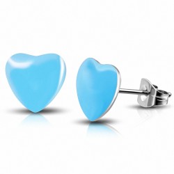 Paire de boucles d'oreilles clous en acier avec coeur bleu de 7 mm
