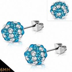 Paire de boucles d'oreilles clous boule disco shamballa turquoise blanc