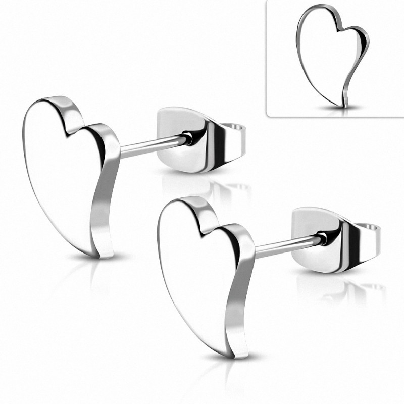 Paire de boucles d'oreilles clous en acier inoxydable coeur filant