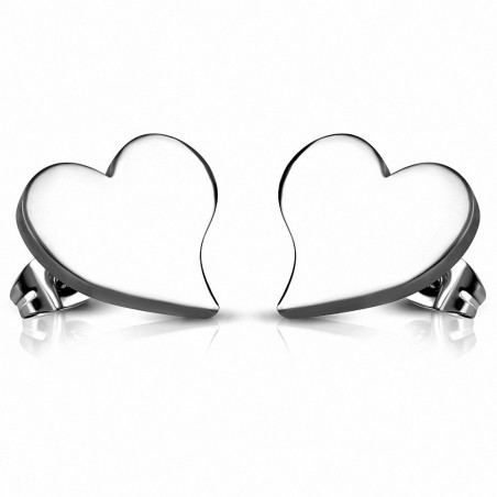 Paire de boucles d'oreilles clous en acier inoxydable coeur filant 9 mm