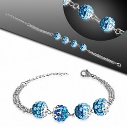 Bracelet en acier avec 4 boules shamballa zirconium blanc et turquoise