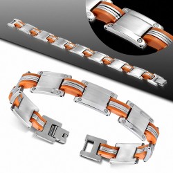 Bracelet homme en acier inoxydable avec caoutchouc orange 21 cm x 13 mm