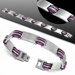 Bracelet homme en acier inoxydable avec caoutchouc violet 22 cm x 14 mm