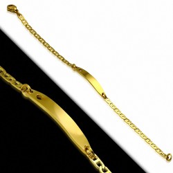Bracelet gourmette en acier inoxydable doré avec coeur et liens ovales plats