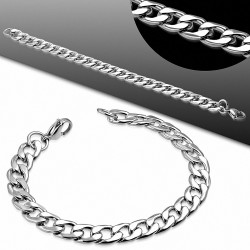 18cm x 7.5mm | Bracelet à maillons cubains à maillons plats et fermoir à mousqueton en acier inoxydable