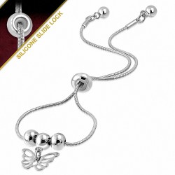 25cm | Bracelet à glissière / glissière réglable à chaîne en forme de serpent avec pendentif en acier inoxydable