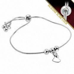 25cm | Bracelet à glissière / glissière ajustable avec chaîne en forme de serpent et coeur en acier inoxydable
