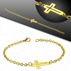 Bracelet en mailles de montre de style montre en forme de croix en forme de croix latine en acier inoxydable doré