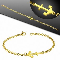 Bracelet chaîne à maillons style montre ancré marine en acier inoxydable doré