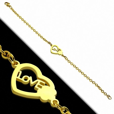 Bracelet chaîne en maillons de montre de style montre monogramme d'amour acier inoxydable doré