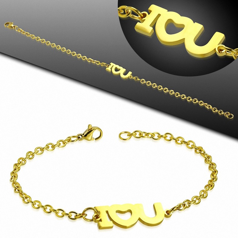 Bracelet en mailles en forme de coeur avec monogramme en forme de coeur en acier inoxydable doré