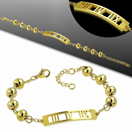 Bracelet chaîne avec maillons en forme de boule en acier inoxydable doré - Acier inoxydable