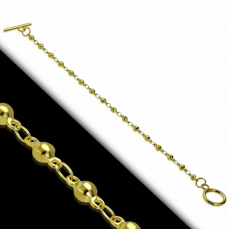 Bracelet à bascule en acier inoxydable doré avec perles et billes