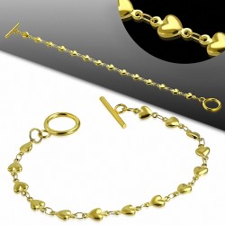 Bracelet à bascule en forme de coeur d'amour en acier inoxydable plaqué en couleur d'or