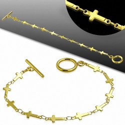 Bracelet à bascule en acier inoxydable doré avec chaîne en croix latine