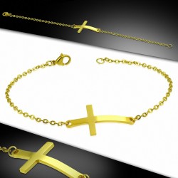 Bracelet chaîne en acier inoxydable doré avec croix latine de style montre