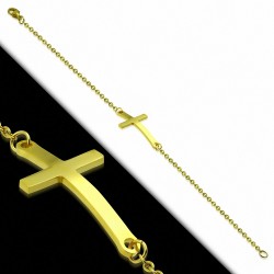 Bracelet chaîne en acier inoxydable doré avec croix latine de style montre