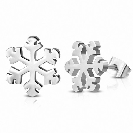 Boucles d'oreilles en acier inoxydable avec fleur de flocon de neige (paire)