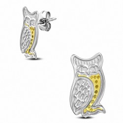 Boucles d'oreilles clous hibou fantaisie en acier inoxydable 2 tons (paire)