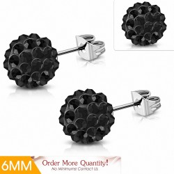 6mm | Boucles d'oreilles Shamballa en acier inoxydable Argil Disco Ball avec Jet CZ noir (paire)