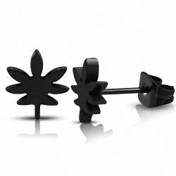 Boucles d'oreilles clous en acier inoxydable feuille d'érable / marijuana Ganja (paire)