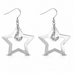 Boucles d'oreilles à crochet en étoile acier inoxydable avec crochet en zirconium clair (paire)