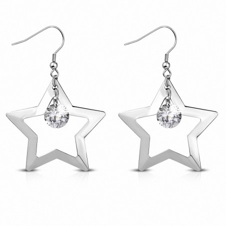 Boucles d'oreilles à crochet en étoile acier inoxydable avec crochet en zirconium clair (paire)