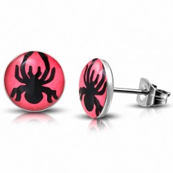 7mm | Boucles d'oreilles clous cercle araignée rose en acier inoxydable 3 tons avec tons (paire)
