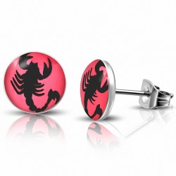 7mm | Boucles d'oreille Boucles d'oreilles clous cercle rose et signe du zodiaque scorpion 3 tons