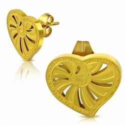 Boucles d'oreilles clous en forme de coeur en spirale avec coeur en acier inoxydable doré