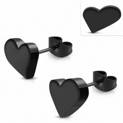 Boucles d'oreilles clous en forme de coeur d'amour acier inoxydable noir (paire)