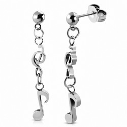 Boucles d'oreille musicales en forme de goutte de note de clé de sol triple en acier inoxydable (paire)