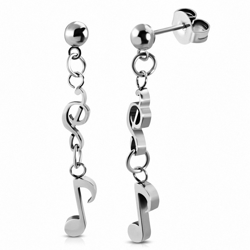 Boucles d'oreille musicales en forme de goutte de note de clé de sol triple en acier inoxydable (paire)