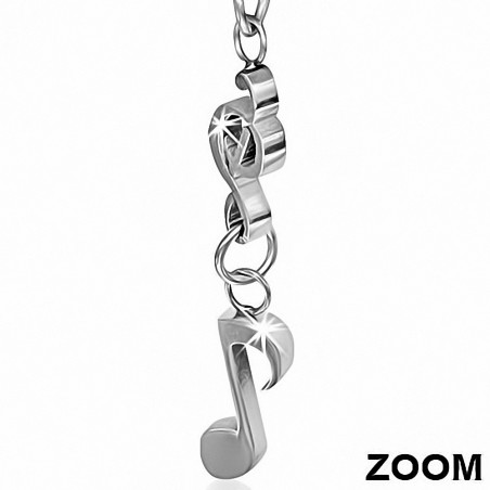 Boucles d'oreille musicales en forme de goutte de note de clé de sol triple en acier inoxydable (paire)