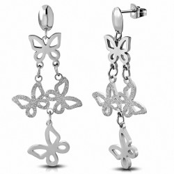 Boucles d'oreilles clous en forme de goutte de papillon Journey sablées en acier inoxydable (paire)