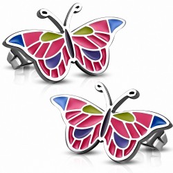 Boucles d'oreilles papillon émaillées colorées en acier inoxydable (paire)