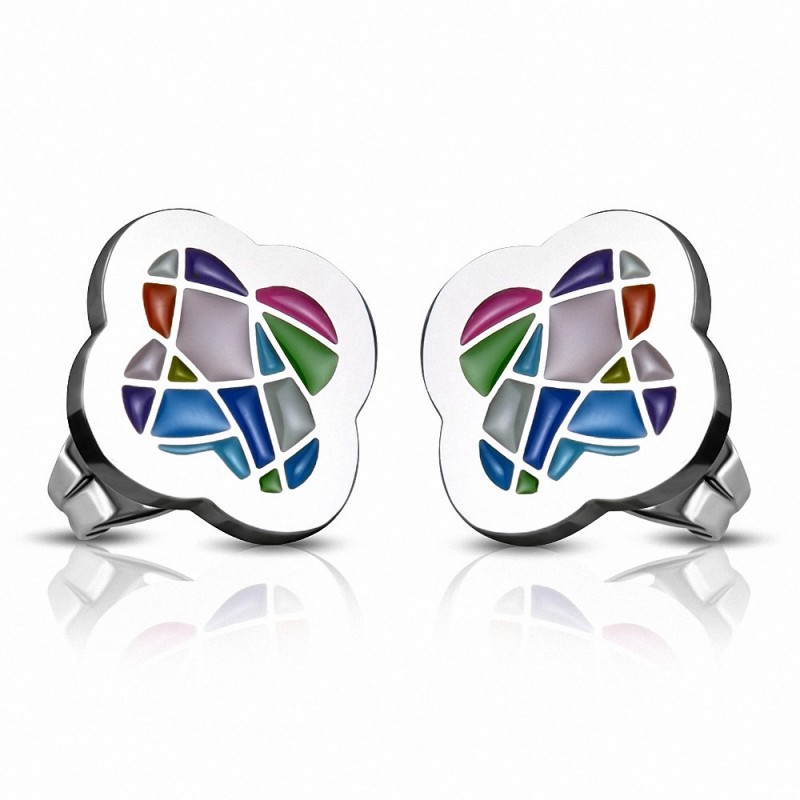 Boucles d'oreilles clous en acier inoxydable émaillées colorées (paire)