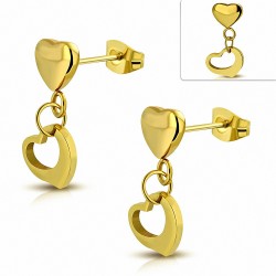 Boucles d'oreilles clous en forme de coeur d'amour acier inoxydable plaqué en couleur d'or (paire)
