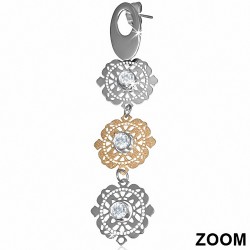 Boucles d'oreilles en forme de goutte de fleurs bicolores sablées en acier inoxydable avec CZ incolore (paire)