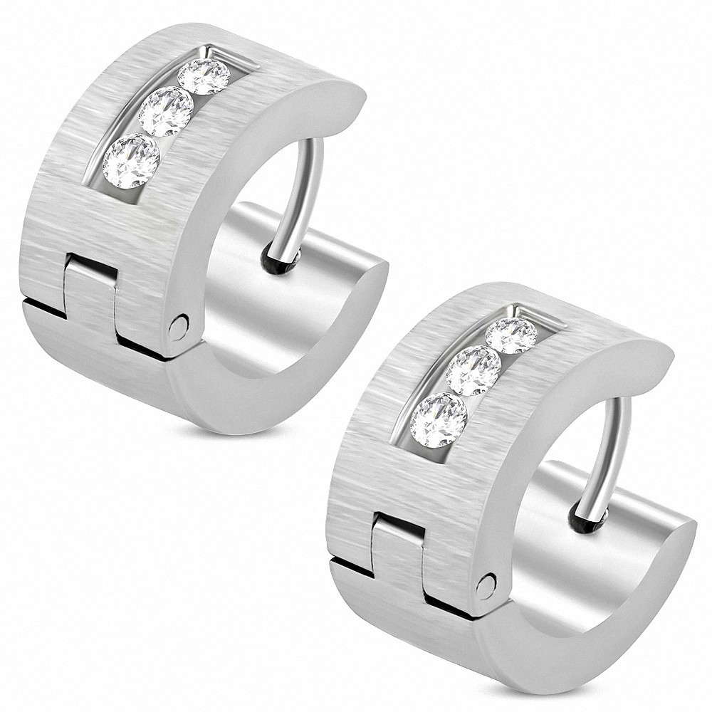 7mm | Boucles d'oreilles Huggie en acier inoxydable satiné avec cz transparent (paire)