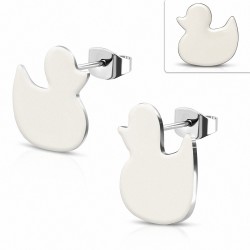 Boucles d'oreilles du petit canard émaillé blanc en acier inoxydable (paire)