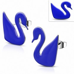 Boucles d'oreilles de cygne en acier inoxydable émaillé bleu royal (paire)