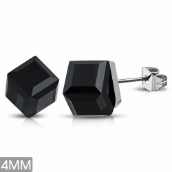 4mm | Boucles d'oreilles clous en acier inoxydable avec CZ Jet Black CZ (paire)