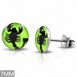 7mm | Boucles d'oreille Boucles d'oreilles clous cercle vert avec signe du zodiaque scorpion 3 tons