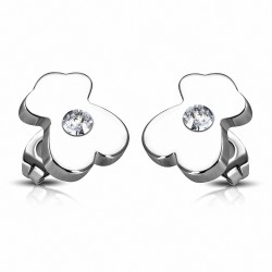 Boucles d'oreilles clous Teddy Bear en acier inoxydable avec cz incolore (paire)