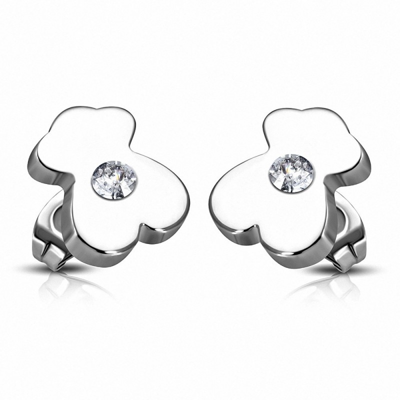 Boucles d'oreilles clous Teddy Bear en acier inoxydable avec cz incolore (paire)