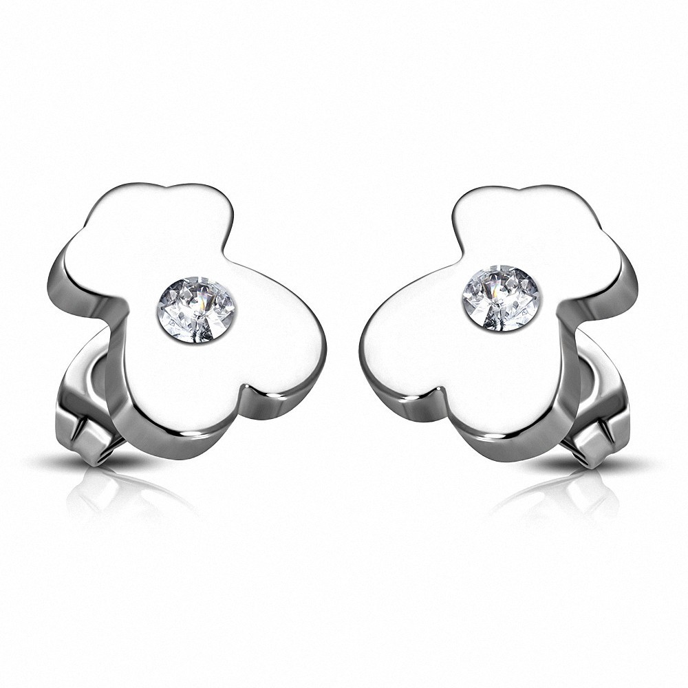 Boucles d'oreilles clous Teddy Bear en acier inoxydable avec cz incolore (paire)