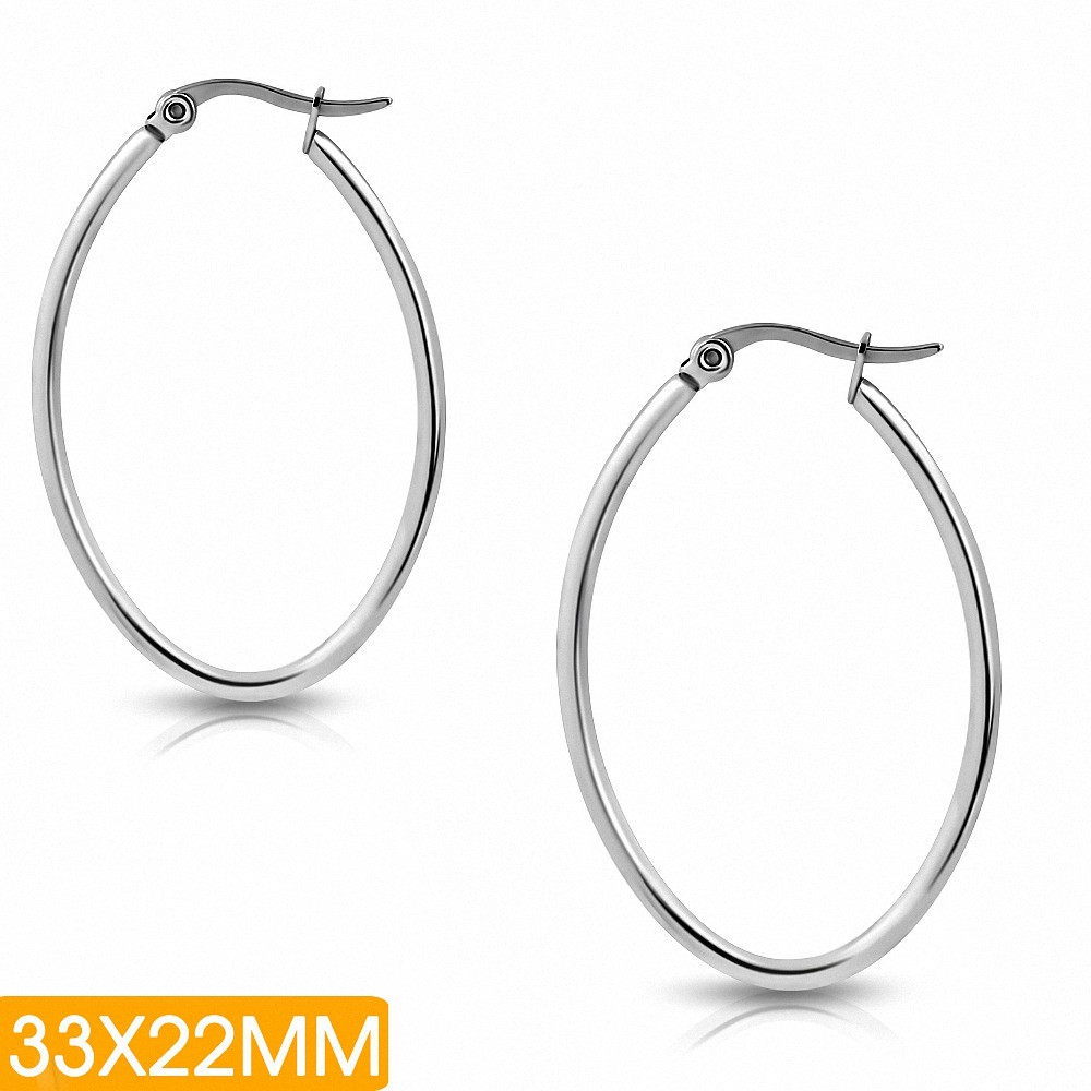 33x22mm | Boucles d'oreilles à clip ovales rondes en acier inoxydable (paire)