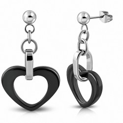 Boucles d'oreilles en acier inoxydable avec coeur noir en forme de coeur et de perles noires en forme de cœur (paire)