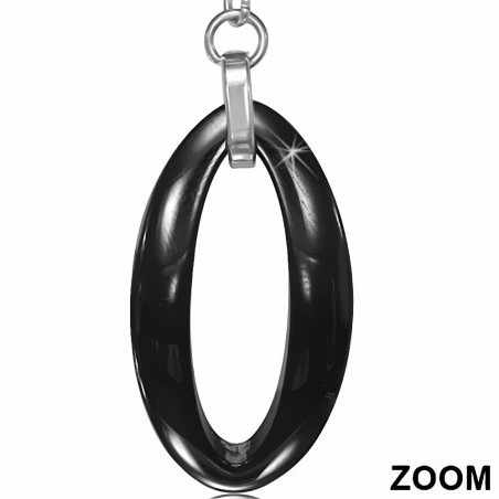 Boucles d'oreille en acier inoxydable avec longue goutte en céramique ovale noire (paire)